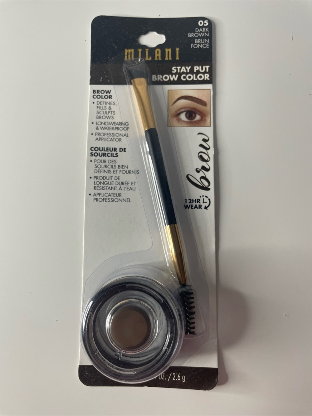 Milani Stay Put Brow Color Longwear Brow Pomade 05 Dark Brown 0.09 oz